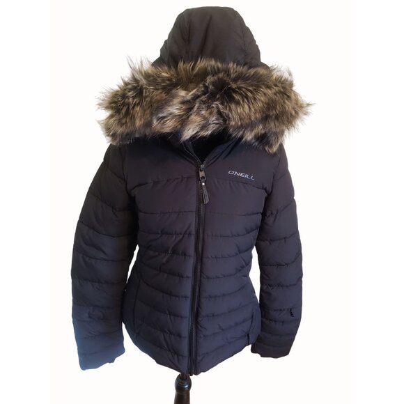 ONeill Phase Womens Puffer Jacket With Faux Fur Hood Size M Black NWT - Picture 5 of 14